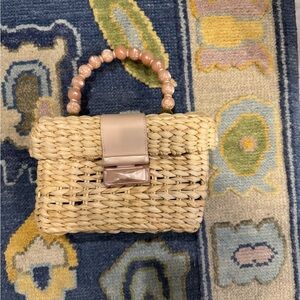 BTB Los Angeles Woven Bag with Pink Hardware